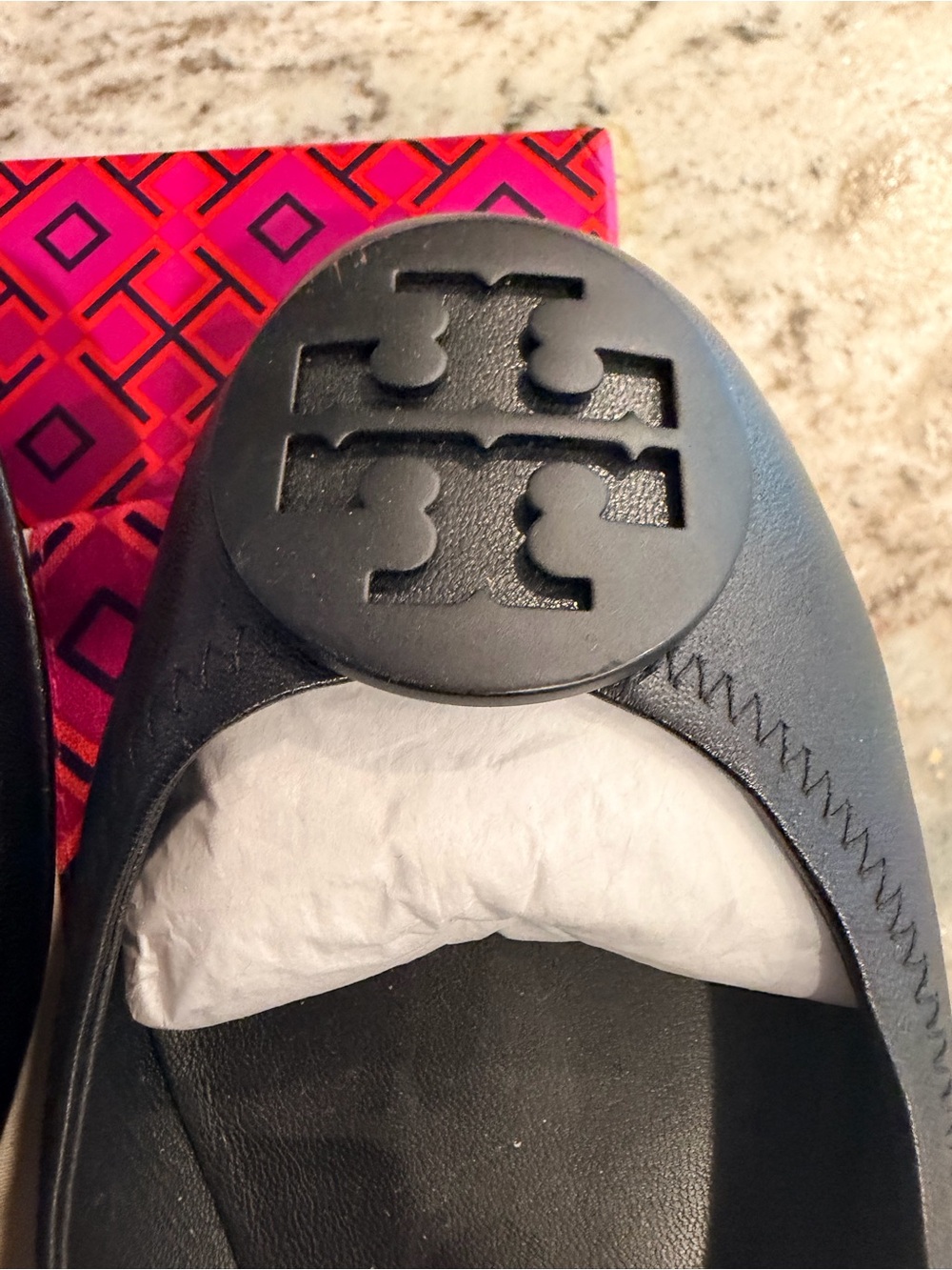 Tory Burch Minnie Black Leather Ballet Flats Size 9.5